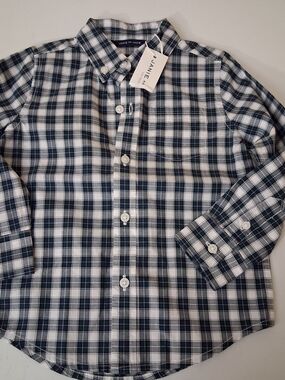 Janie and Jack Boys Navy Green Plaid Button Down Shirt‎ 2T NWT